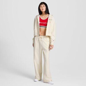 2 Pc Champion Sweatsuit ⭐️ Cropped Fleece Zip Up + Wide Leg Sweatpants Cream Sm.